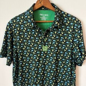 Pins & Aces Bold All Over Print Lime Beer Drink Vacation Fun Golf Polo Shirt M
